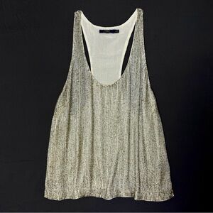 Polo Ralph Lauren Fully Beaded Cami Tank Top Antiqued Silver Metallic Sz 10